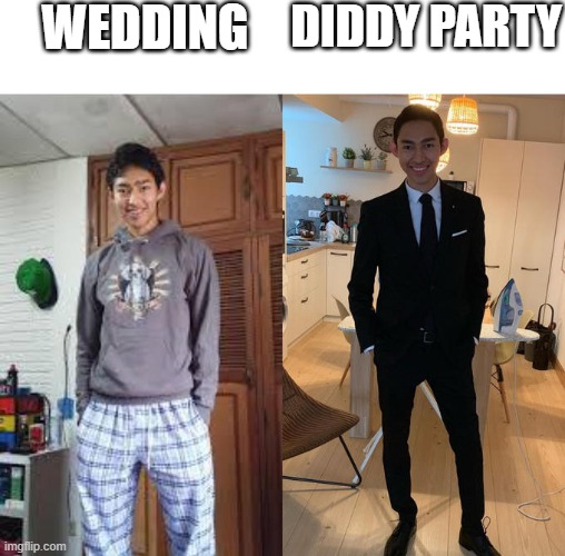 p.diddy party | WEDDING; DIDDY PARTY | image tagged in fernanfloo dresses up,diddy,pedophile | made w/ Imgflip meme maker