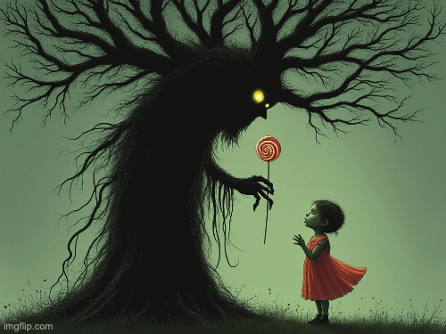 Halloween Little Girl w/Tree | image tagged in gifs,happy halloween | made w/ Imgflip images-to-gif maker