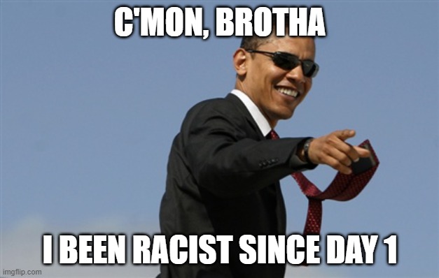 Cool Obama Meme | C'MON, BROTHA I BEEN RACIST SINCE DAY 1 | image tagged in memes,cool obama | made w/ Imgflip meme maker