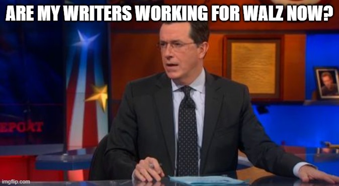 Speechless Colbert Face Meme | ARE MY WRITERS WORKING FOR WALZ NOW? | image tagged in memes,speechless colbert face | made w/ Imgflip meme maker