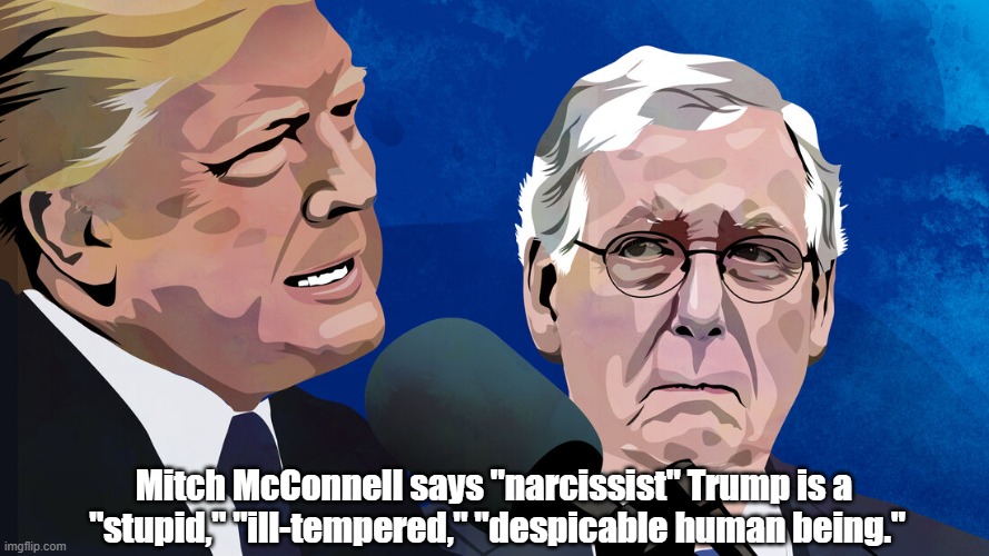 Mitch McConnell Offers His Impressions Of Donald Trump | Mitch McConnell says "narcissist" Trump is a 
"stupid," "ill-tempered," "despicable human being." | image tagged in mcconnell,trump,narcissist,despicable human being | made w/ Imgflip meme maker