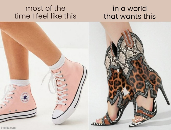 Out of Step | most of the time I feel like this; in a world that wants this | image tagged in memes,shoes,conservative,converse | made w/ Imgflip meme maker