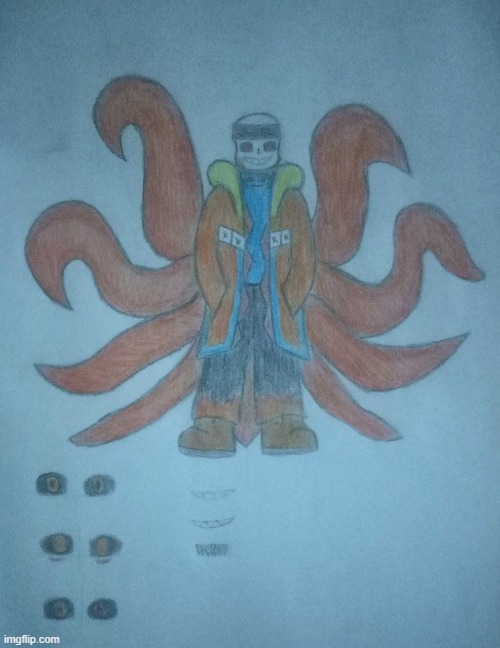 Nine tails Sans | image tagged in nine tails sans,nine taleverse,drawing,ninetails- hey i'm not a furry | made w/ Imgflip meme maker