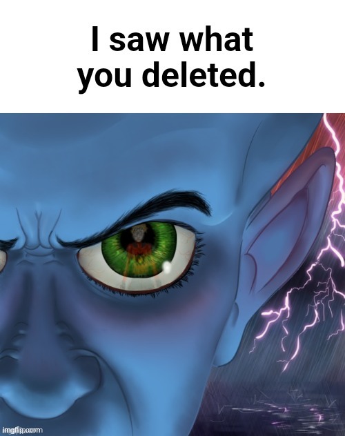 @CyrusTheFox | image tagged in i saw what you deleted | made w/ Imgflip meme maker