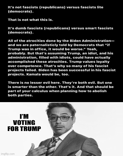 image tagged in memes,donald trump,shitpost,funny memes,humor,robert downey jr | made w/ Imgflip meme maker