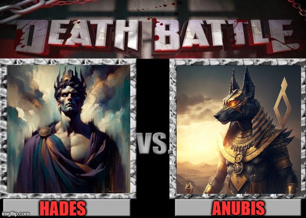 death battle | HADES; ANUBIS | image tagged in death battle,greek mythology,egyptian mythology,hades,anubis,afterlife | made w/ Imgflip meme maker