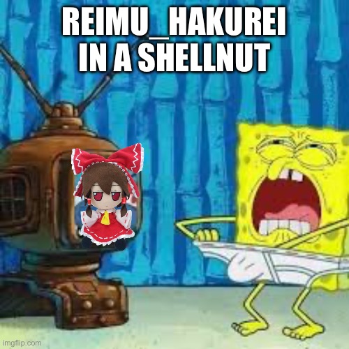 Spongebob beating his meat | REIMU_HAKUREI IN A SHELLNUT | image tagged in spongebob beating his meat | made w/ Imgflip meme maker