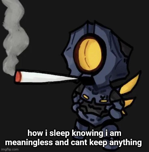 V1 smoking a fat one | how i sleep knowing i am meaningless and cant keep anything | image tagged in v1 smoking a fat one | made w/ Imgflip meme maker