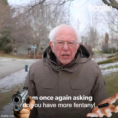 Bernie I Am Once Again Asking For Your Support Meme | do you have more fentanyl | image tagged in memes,bernie i am once again asking for your support | made w/ Imgflip meme maker