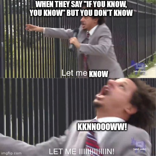 let me in | WHEN THEY SAY "IF YOU KNOW, YOU KNOW" BUT YOU DON'T KNOW; KNOW; KKNNOOOWW! | image tagged in let me in | made w/ Imgflip meme maker