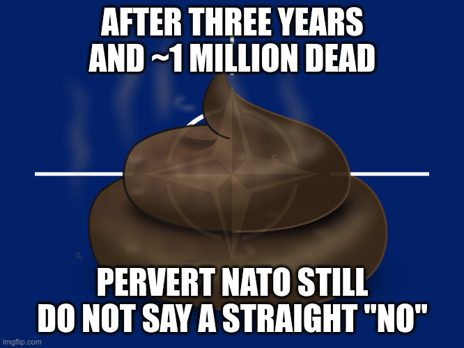 That thing is supposed to protect Western nations | AFTER THREE YEARS AND ~1 MILLION DEAD; PERVERT NATO STILL DO NOT SAY A STRAIGHT "NO" | image tagged in nato flag | made w/ Imgflip meme maker