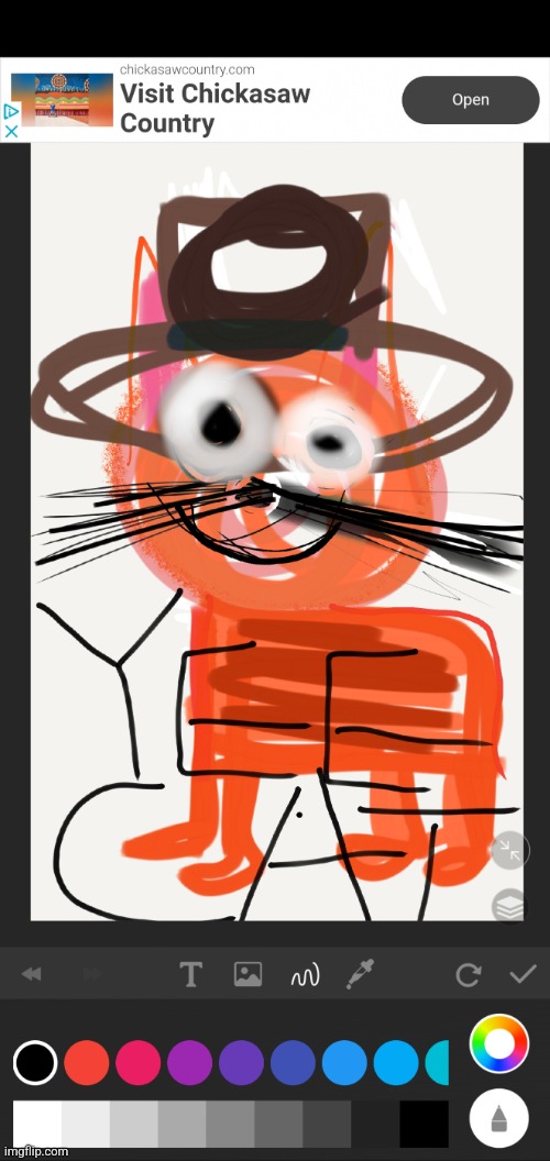 Downloaded PaperDraw For This Thinking It'd Be Easier... Spent 2 Hours On This Oddly Demonic Cowboy... Cat... Thing. Enjoy. | image tagged in drawing,art,cat,cats,cowboy,western | made w/ Imgflip meme maker