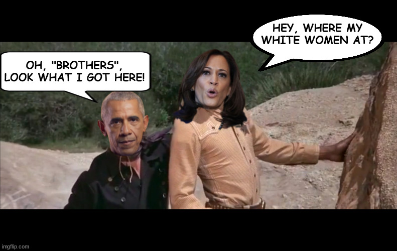 Blazing Liberals | HEY, WHERE MY WHITE WOMEN AT? OH, "BROTHERS", LOOK WHAT I GOT HERE! | image tagged in democrats,obama,kamala harris,black men,the brothers,white women | made w/ Imgflip meme maker