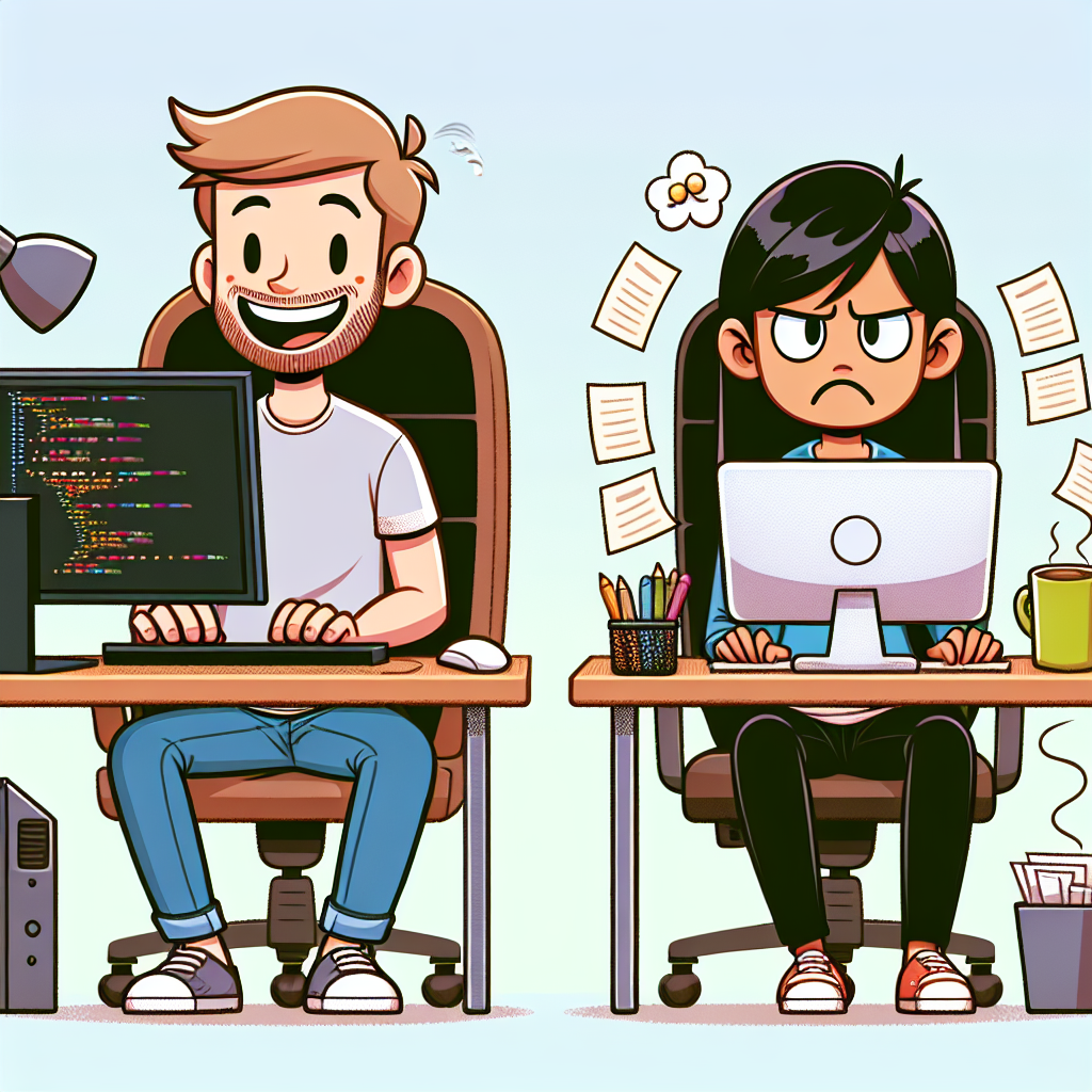 a happy programmer and an unhappy programmer Blank Meme Template