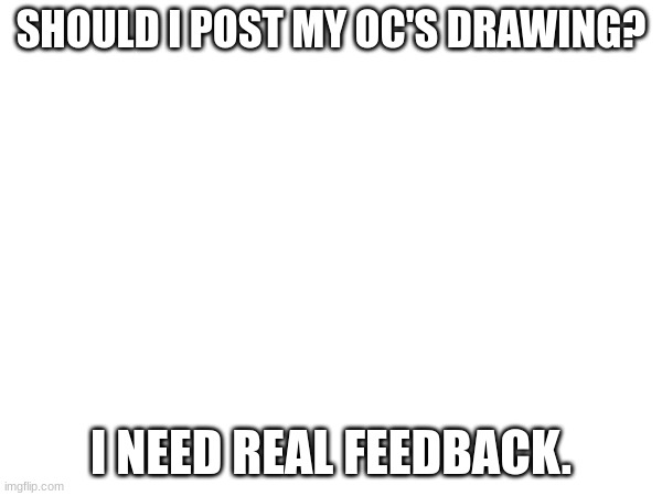 *blank and schtuff* | SHOULD I POST MY OC'S DRAWING? I NEED REAL FEEDBACK. | image tagged in blank white template,wof | made w/ Imgflip meme maker