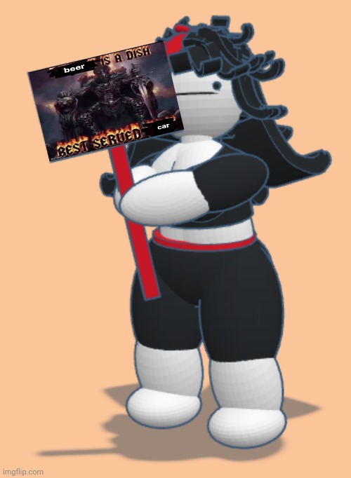 Claire with sign | image tagged in claire with sign | made w/ Imgflip meme maker
