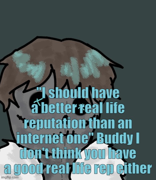 OsDe plush (thanks Disco) | "I should have a better real life reputation than an internet one" Buddy I don't think you have a good real life rep either | image tagged in osde plush thanks disco | made w/ Imgflip meme maker