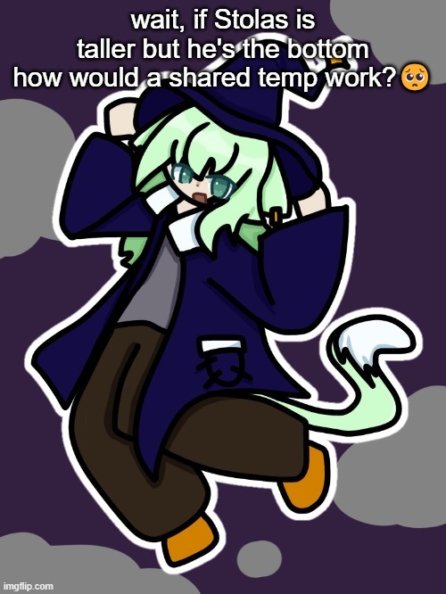 Witch Neko (drawn by Cosmo) | wait, if Stolas is taller but he's the bottom
how would a shared temp work?🥺 | image tagged in witch neko drawn by cosmo | made w/ Imgflip meme maker