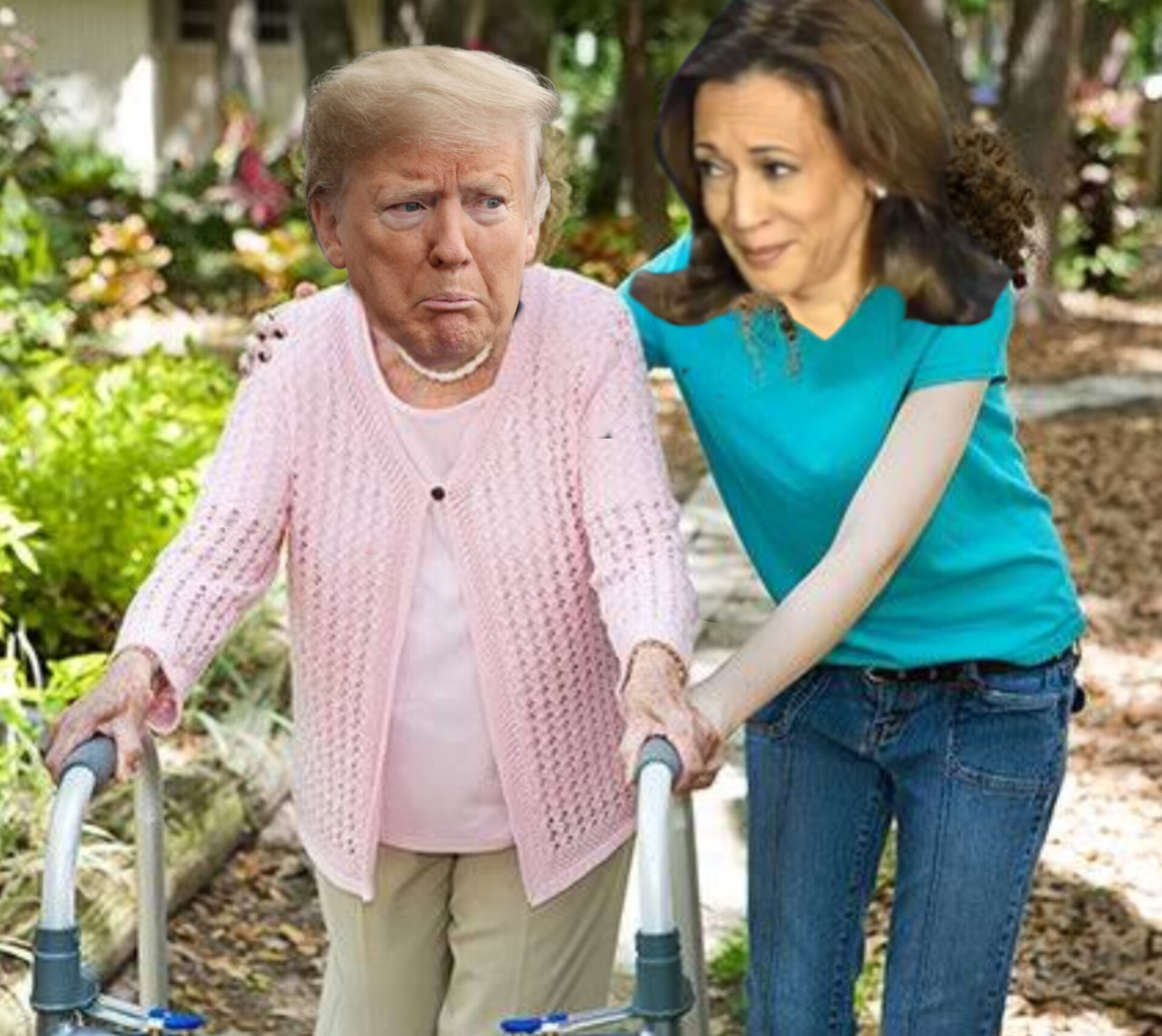 Donald with walker assistant by Kamala Blank Meme Template