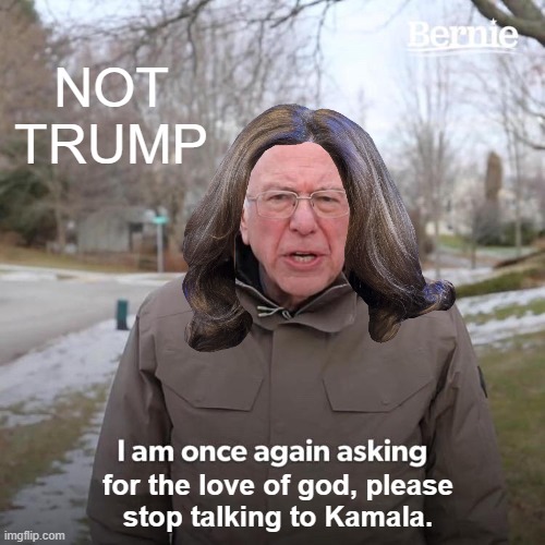 NOT TRUMP BERNIE | NOT TRUMP; for the love of god, please
stop talking to Kamala. | image tagged in not trump,bernie,kamala,biden,coup,leftist | made w/ Imgflip meme maker