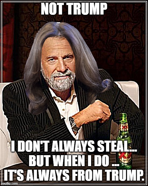 NOT TRUMP - THIEF | NOT TRUMP; I DON'T ALWAYS STEAL...
BUT WHEN I DO ...
IT'S ALWAYS FROM TRUMP. | image tagged in kamala harris,not trump,biden,coup,liar,steal | made w/ Imgflip meme maker