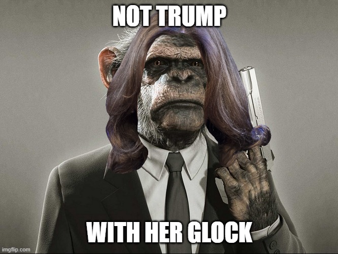 NOT TRUMP - GLOCK | NOT TRUMP; WITH HER GLOCK | image tagged in kamala harris,biden,coup,liar,glock,not trump | made w/ Imgflip meme maker