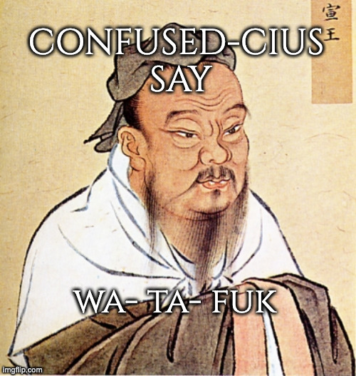 Confused-cious say | CONFUSED-CIUS 
SAY; wa- ta- fuk | image tagged in confucius says | made w/ Imgflip meme maker