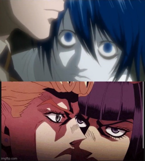 Same energy | image tagged in jojo's bizarre adventure,death note | made w/ Imgflip meme maker