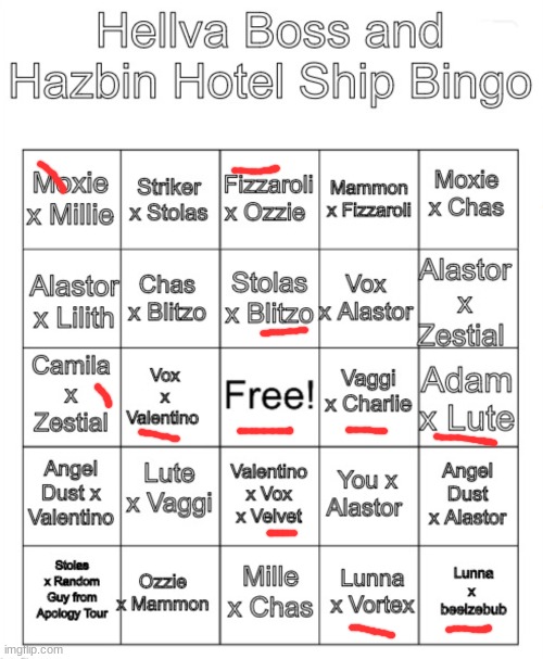 Hellva Boss and Hazbin Hotel Ship Bingo | image tagged in hellva boss and hazbin hotel ship bingo,helluva boss,hazbin hotel | made w/ Imgflip meme maker