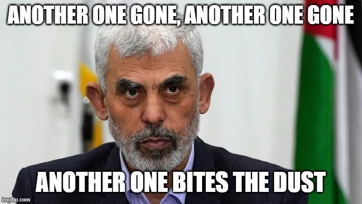 Yahya is no more. | ANOTHER ONE GONE, ANOTHER ONE GONE; ANOTHER ONE BITES THE DUST | image tagged in yahya is no more | made w/ Imgflip meme maker