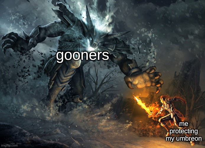 bossfight | gooners me protecting my umbreon | image tagged in bossfight | made w/ Imgflip meme maker