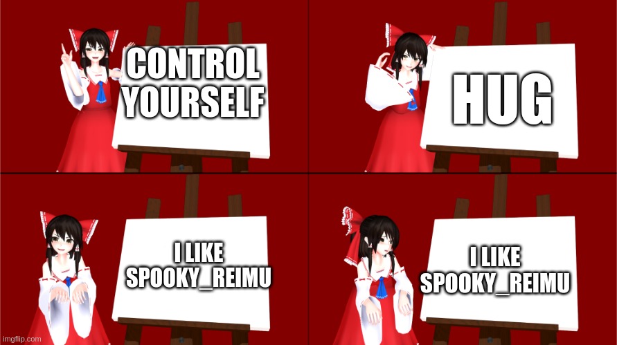 lil cirno likes spooky_reimu | HUG; CONTROL
YOURSELF; I LIKE SPOOKY_REIMU; I LIKE SPOOKY_REIMU | image tagged in memes,reimu's plan | made w/ Imgflip meme maker