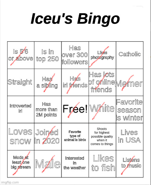 Iceu's Bingo | image tagged in iceu's bingo | made w/ Imgflip meme maker