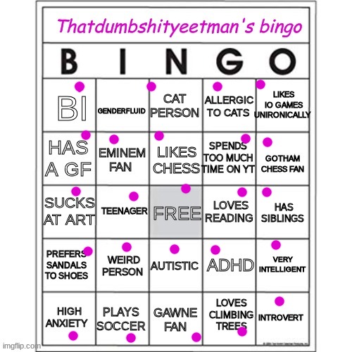 omggg i got a bingo, who could have guessed??? | image tagged in thatdumbshityeetman's bingo | made w/ Imgflip meme maker