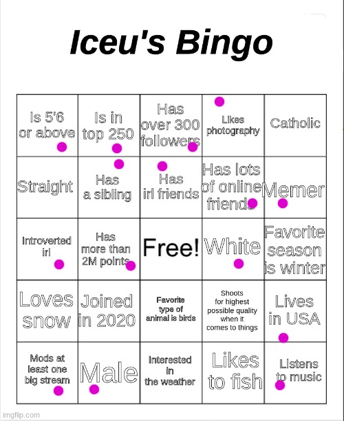 Iceu's Bingo | image tagged in iceu's bingo | made w/ Imgflip meme maker