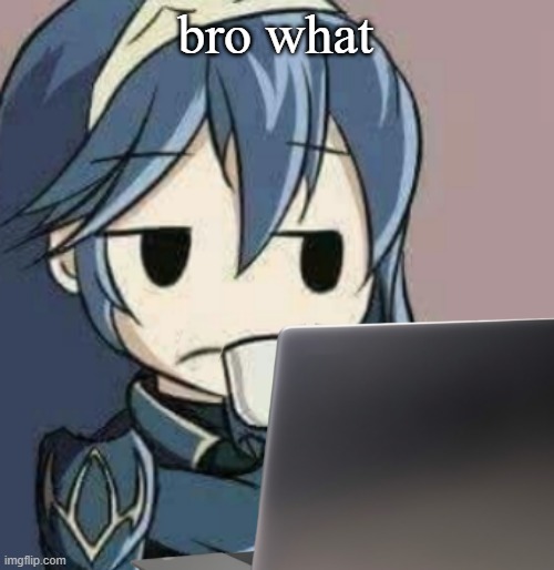 Lucina looking at laptop | bro what | image tagged in lucina looking at laptop | made w/ Imgflip meme maker