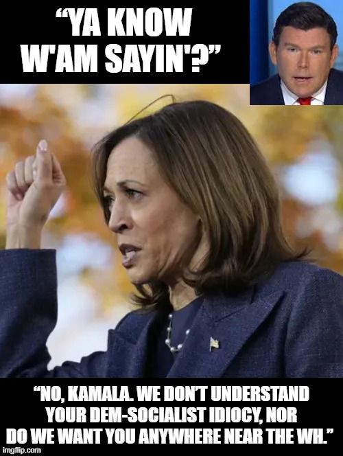 Please explain, I don't speak communist! | “YA KNOW W'AM SAYIN'?”; “NO, KAMALA. WE DON’T UNDERSTAND YOUR DEM-SOCIALIST IDIOCY, NOR DO WE WANT YOU ANYWHERE NEAR THE WH.” | image tagged in misunderstanding,idiots,sounds like communist propaganda | made w/ Imgflip meme maker