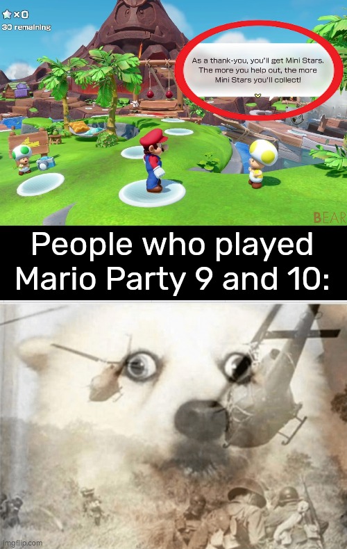 Oh god, not that Mini-Sh*t! | People who played Mario Party 9 and 10: | image tagged in ptsd dog,memes,funny,mario party | made w/ Imgflip meme maker