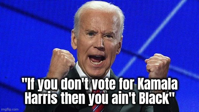 Joe Biden fists angry | "If you don't vote for Kamala Harris then you ain't Black" | image tagged in joe biden fists angry | made w/ Imgflip meme maker