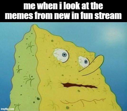 .. | me when i look at the memes from new in fun stream | image tagged in thirsty spongebob,spongebob,hi | made w/ Imgflip meme maker