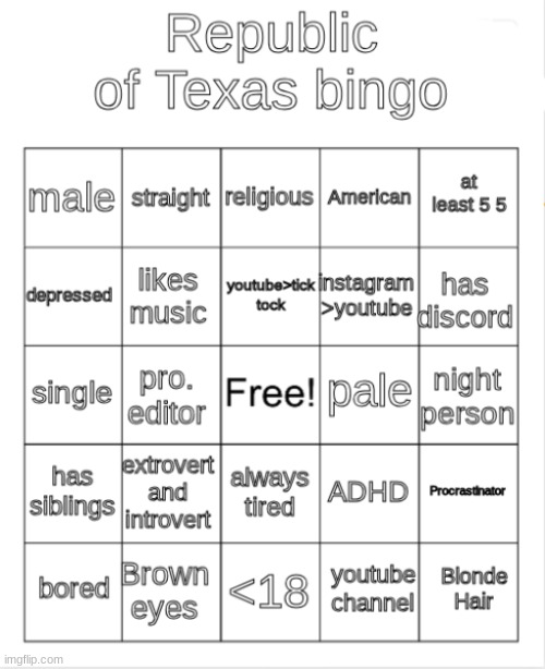 Republic of Texas Bingo | image tagged in republic of texas bingo | made w/ Imgflip meme maker