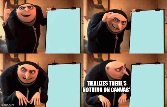 grus not that smart | *REALIZES THERE'S NOTHING ON CANVAS* | image tagged in memes,gru's plan | made w/ Imgflip meme maker