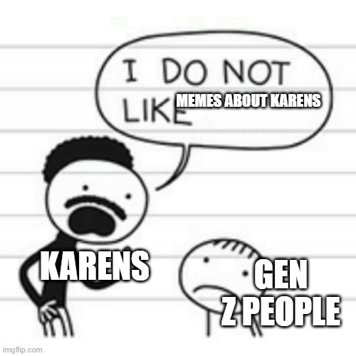 FR bro | MEMES ABOUT KARENS; KARENS; GEN Z PEOPLE | image tagged in i do not like | made w/ Imgflip meme maker