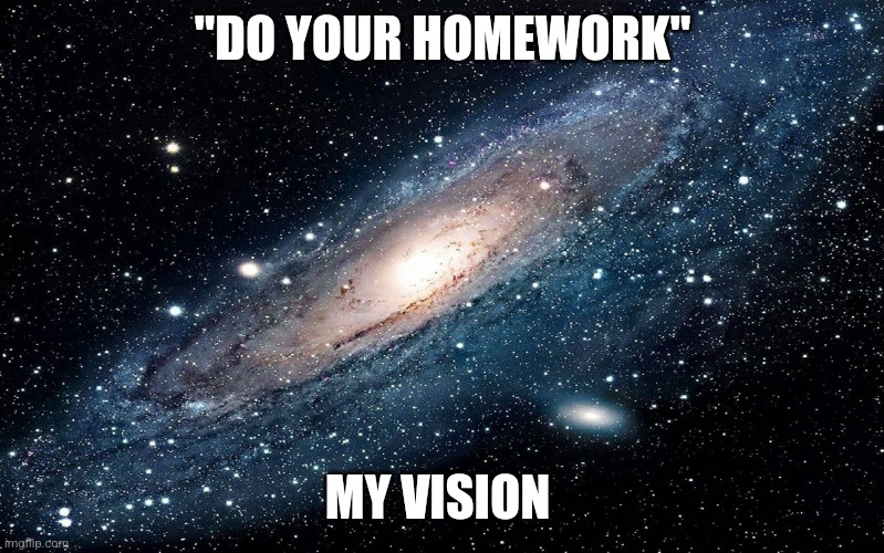 Galaxy | "DO YOUR HOMEWORK"; MY VISION | image tagged in galaxy | made w/ Imgflip meme maker