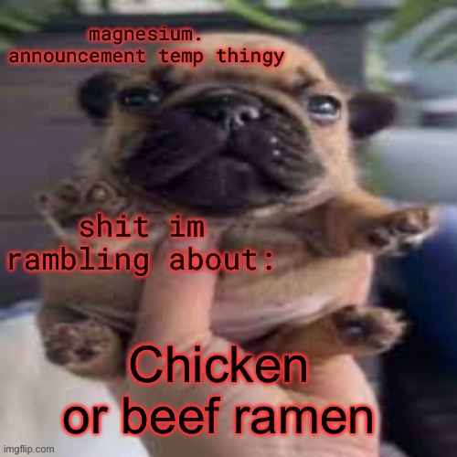 pug temp | Chicken or beef ramen | image tagged in pug temp | made w/ Imgflip meme maker