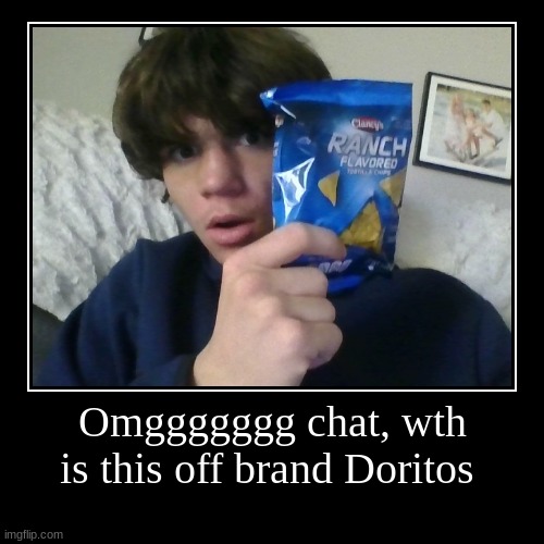 Omggggggg chat, wth is this off brand Doritos | | image tagged in funny,demotivationals | made w/ Imgflip demotivational maker