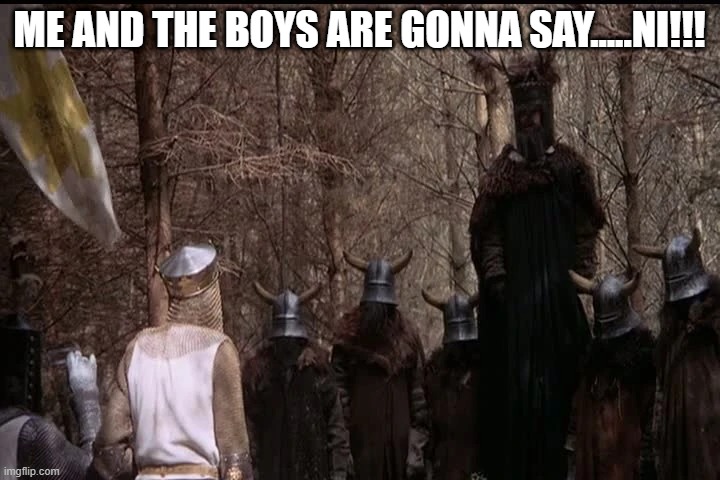 Ni!!! | ME AND THE BOYS ARE GONNA SAY.....NI!!! | image tagged in me and the boys | made w/ Imgflip meme maker