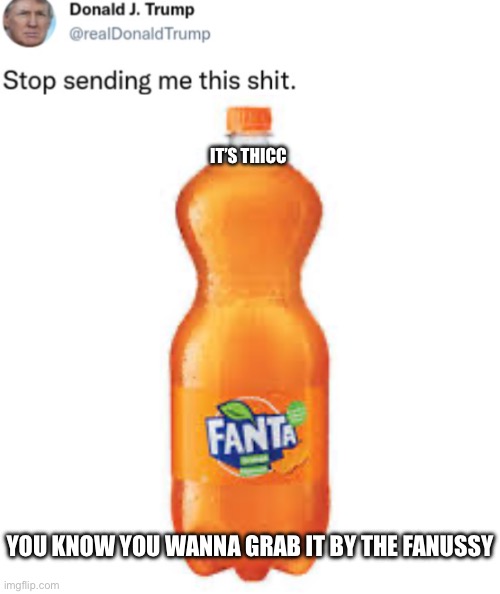 IT’S THICC; YOU KNOW YOU WANNA GRAB IT BY THE FANUSSY | image tagged in fanta | made w/ Imgflip meme maker