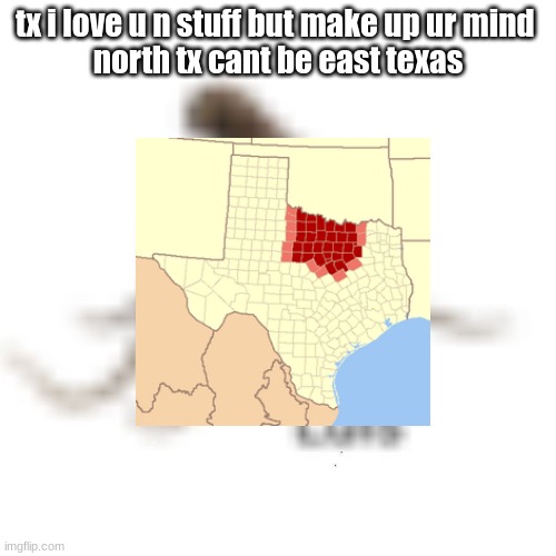 Luis | tx i love u n stuff but make up ur mind 
north tx cant be east texas | image tagged in luis | made w/ Imgflip meme maker