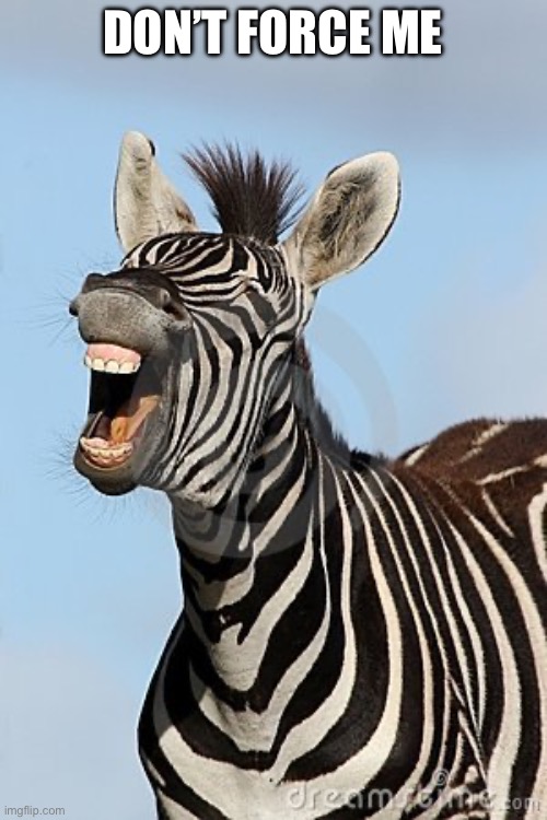 Laughing Zebra | DON’T FORCE ME | image tagged in laughing zebra | made w/ Imgflip meme maker